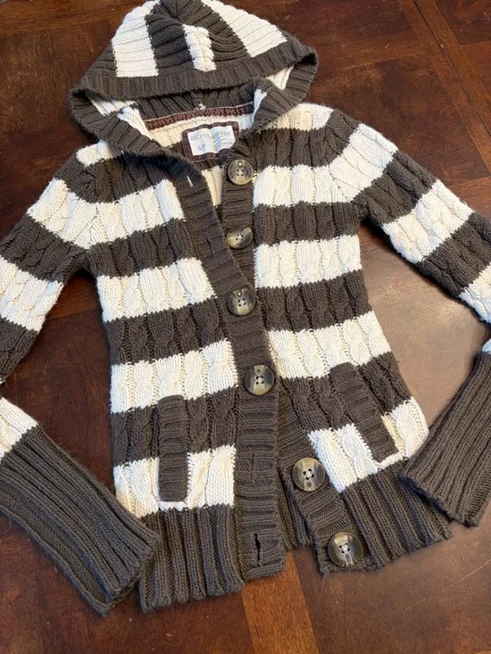 Aeropostale Y2K Striped Hooded Knit Cardigan S - Picture 2 of 9
